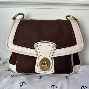 RARE! VINTAGE COACH BROWN WHITE LEGACY ALI SLIM FLAP HOBO BAG 10828